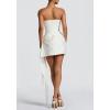 meilun Strapless Cropped Satin Dress with Boning and Drawstring Detail Bridesmaid Dresses(White)