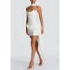 meilun Strapless Cropped Satin Dress with Boning and Drawstring Detail Bridesmaid Dresses(White)