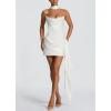 meilun Strapless Cropped Satin Dress with Boning and Drawstring Detail Bridesmaid Dresses(White)