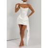 meilun Strapless Cropped Satin Dress with Boning and Drawstring Detail Bridesmaid Dresses(White)