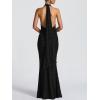 meilun Tie Pleated Maxi Dress Deep V Neck Backless Hip Embroidered Dresses Holiday Seaside Party(Black)