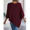 meilun Twisted-Knit Oversized Cape Sweater Elegant Casual Solid-Color Jacket(Wine)