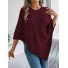 meilun Twisted-Knit Oversized Cape Sweater Elegant Casual Solid-Color Jacket(Wine)