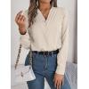 meilun V-Neck Long-Sleeve Shirt Solid Color Slim-Fit Elegant Blouse Women’s Professional Daily Wear(Beige)