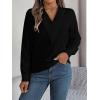 meilun V-Neck Long-Sleeve Shirt Solid Color Slim-Fit Elegant Blouse Women’s Professional Daily Wear(Black)