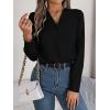 meilun V-Neck Long-Sleeve Shirt Solid Color Slim-Fit Elegant Blouse Women’s Professional Daily Wear(Black)