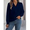 meilun V-Neck Long-Sleeve Shirt Solid Color Slim-Fit Elegant Blouse Women’s Professional Daily Wear(Blue)