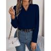 meilun V-Neck Long-Sleeve Shirt Solid Color Slim-Fit Elegant Blouse Women’s Professional Daily Wear(Blue)