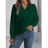 meilun V-Neck Long-Sleeve Shirt Solid Color Slim-Fit Elegant Blouse Women’s Professional Daily Wear(Green)