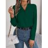 meilun V-Neck Long-Sleeve Shirt Solid Color Slim-Fit Elegant Blouse Women’s Professional Daily Wear(Green)