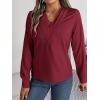 meilun V-Neck Long-Sleeve Shirt Solid Color Slim-Fit Elegant Blouse Women’s Professional Daily Wear(Red)
