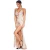 meilun Women Sequin Dress V Neck Sexy Sparkly Split Cocktail Party Dress(Beige)