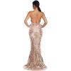 meilun Womens Deep V Elegant Striped Backless Dresses Sequin Bodycon Maxi Party Reflective Dress(Beige)
