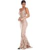 meilun Womens Deep V Elegant Striped Backless Dresses Sequin Bodycon Maxi Party Reflective Dress(Beige)