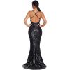 meilun Womens Deep V Elegant Striped Backless Dresses Sequin Bodycon Maxi Party Reflective Dress(Black)