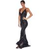 meilun Womens Deep V Elegant Striped Backless Dresses Sequin Bodycon Maxi Party Reflective Dress(Black)