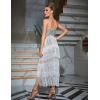 meilun Women’s Strapless V Neck Sequin Midi Dress Tassel Fringe Prom Evening Party Dress(As Shown)