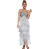 meilun Women’s Strapless V Neck Sequin Midi Dress Tassel Fringe Prom Evening Party Dress(As Shown)