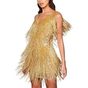Cocktail Dresses Flapper Dresses 1920s Gatsby with All-Over Sequin Fringe Mini Dresses Prom Party Dress(J-gold)