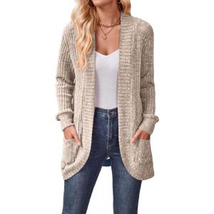 Long-Sleeved Cardigan Sweater Casual Solid-Color Fashionable Long-Length Slim-Fit Cardigan(Coffee)