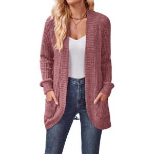 Long-Sleeved Cardigan Sweater Casual Solid-Color Fashionable Long-Length Slim-Fit Cardigan(Red)