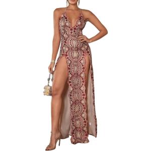Women Mesh Floor Sleeve Formal Evening Gown Sequin Dress Mermaid Bridemaids Dress(A-shown)