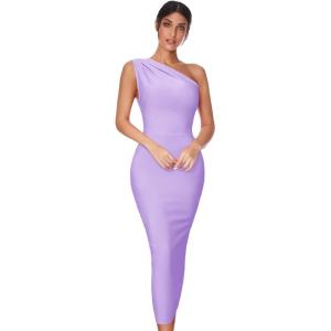 Womens One Shoulder Bodycon Bandage Dress Maxi Long Party Dresses Wedding Guest Dress(A-purple)