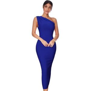 Womens One Shoulder Bodycon Bandage Dress Maxi Long Party Dresses Wedding Guest Dress(Navy Blue)