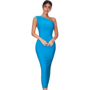 Womens One Shoulder Bodycon Bandage Dress Maxi Long Party Dresses Wedding Guest Dress(Sky Blue)
