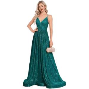 meilun Backless Sequinned Maxi Dress Fishtail Bridesmaid Evening Gown(Green)