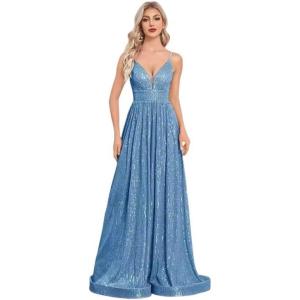 meilun Backless Sequinned Maxi Dress Fishtail Bridesmaid Evening Gown(Lake)