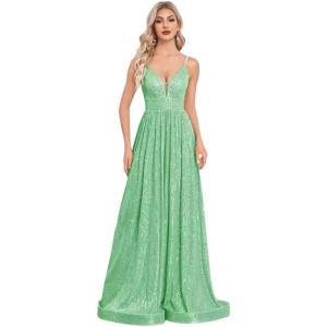 meilun Backless Sequinned Maxi Dress Fishtail Bridesmaid Evening Gown(Lightgreen)