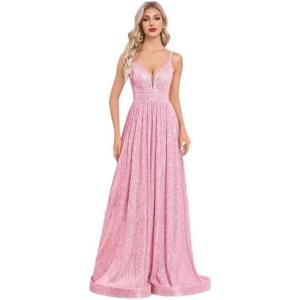 meilun Backless Sequinned Maxi Dress Fishtail Bridesmaid Evening Gown(Pink)