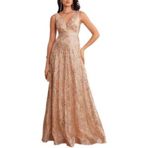 meilun Deep V Sequins Maxi Dress Sexy Long Backless Slim Fishtail Bridesmaid Banquet Evening Gowns(Champagne)