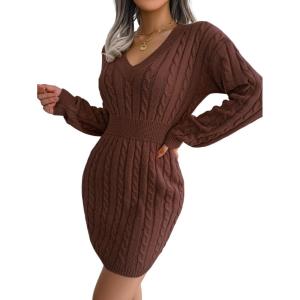 meilun Fitted Twist-Detail Pencil Skirt Dress V-Neck Fitted Casual Dress Fall/Winter(Coffee)