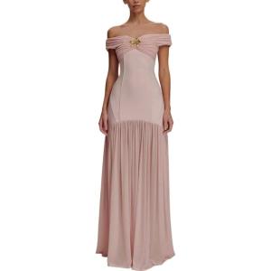 meilun Mesh Maxi Dress One Shoulder Summer Flutter Slim Vacation Bridesmaid Dresses(Pink)