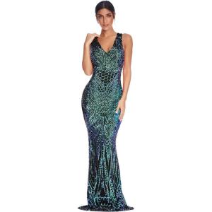 meilun Women Long Maxi Prom Gowns Sequin Mermaid Bridesmaid Formal Evening Dress(Green)