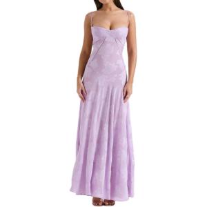 meilun Women’s Cowl Neck Ruffle Wedding Guest Dress Mesh Slit Bodycon Cocktail Party Maxi Dress(C-purple)