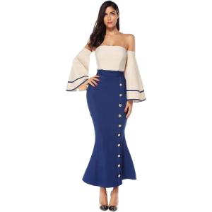 meilun Womens Fluted Long Sleeve Full Length Evenig Party Bodycon Bandage Dress