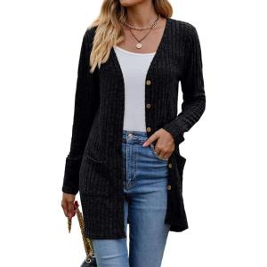 meilun Women’s Knit Cardigan Coat Fall/Winter Style with Waist-Defining Fit and Long Length(Black)