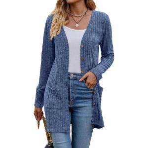 meilun Women’s Knit Cardigan Coat Fall/Winter Style with Waist-Defining Fit and Long Length(Blue)