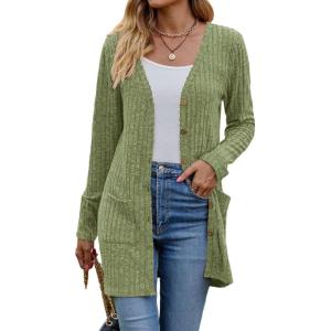 meilun Women’s Knit Cardigan Coat Fall/Winter Style with Waist-Defining Fit and Long Length(Green)