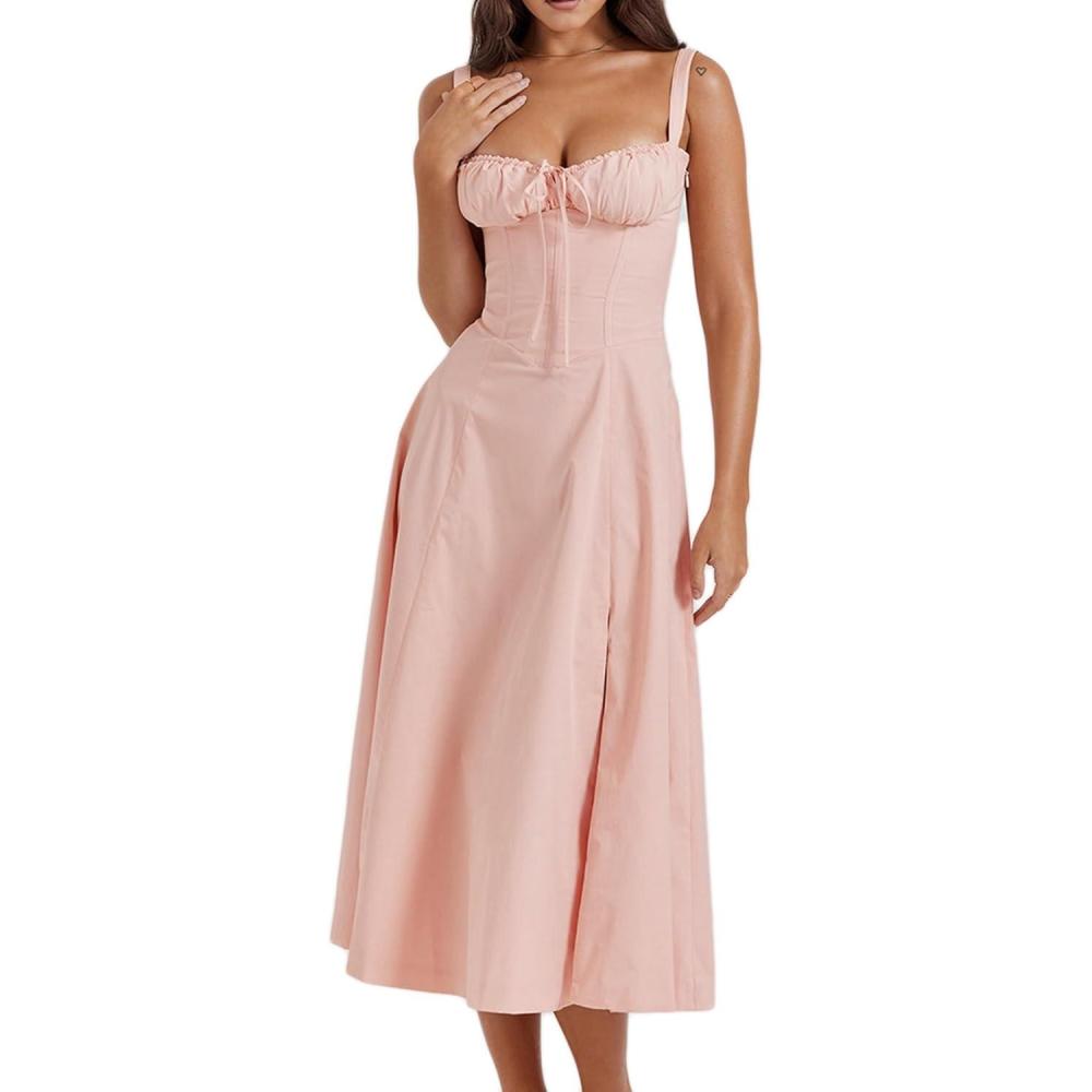 imageCasual Floral Print Dress Midi Sleeveless Strappy Cocktail Party Dress Aline Summer Wedding Guest Dresses for WomenApink