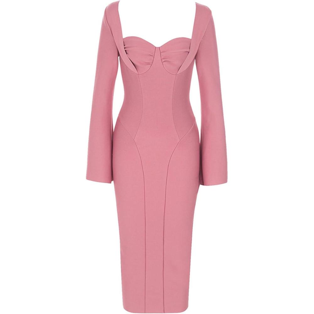 imagemeilun Long Sleeve Formal Gowns Prom Evening Dress Fall Winter Wrap Bandage Dress for Wedding GuestApink