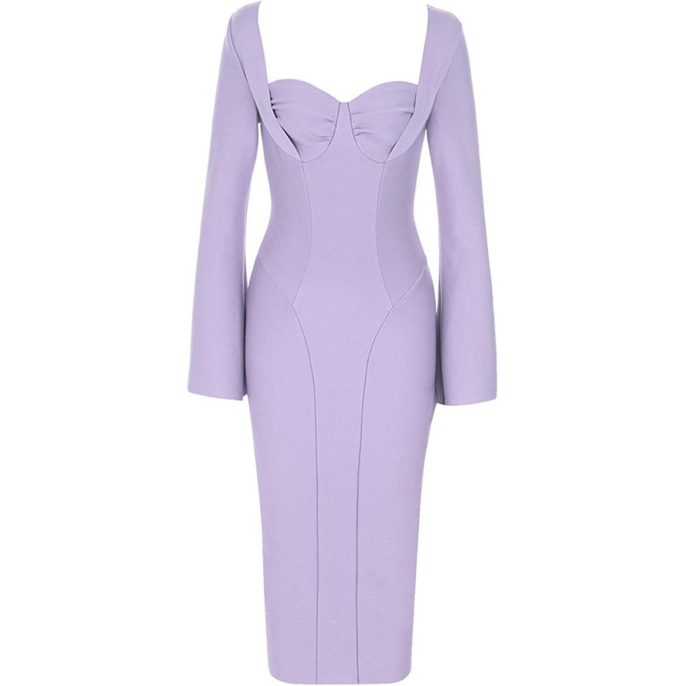 imagemeilun Long Sleeve Formal Gowns Prom Evening Dress Fall Winter Wrap Bandage Dress for Wedding GuestApurple