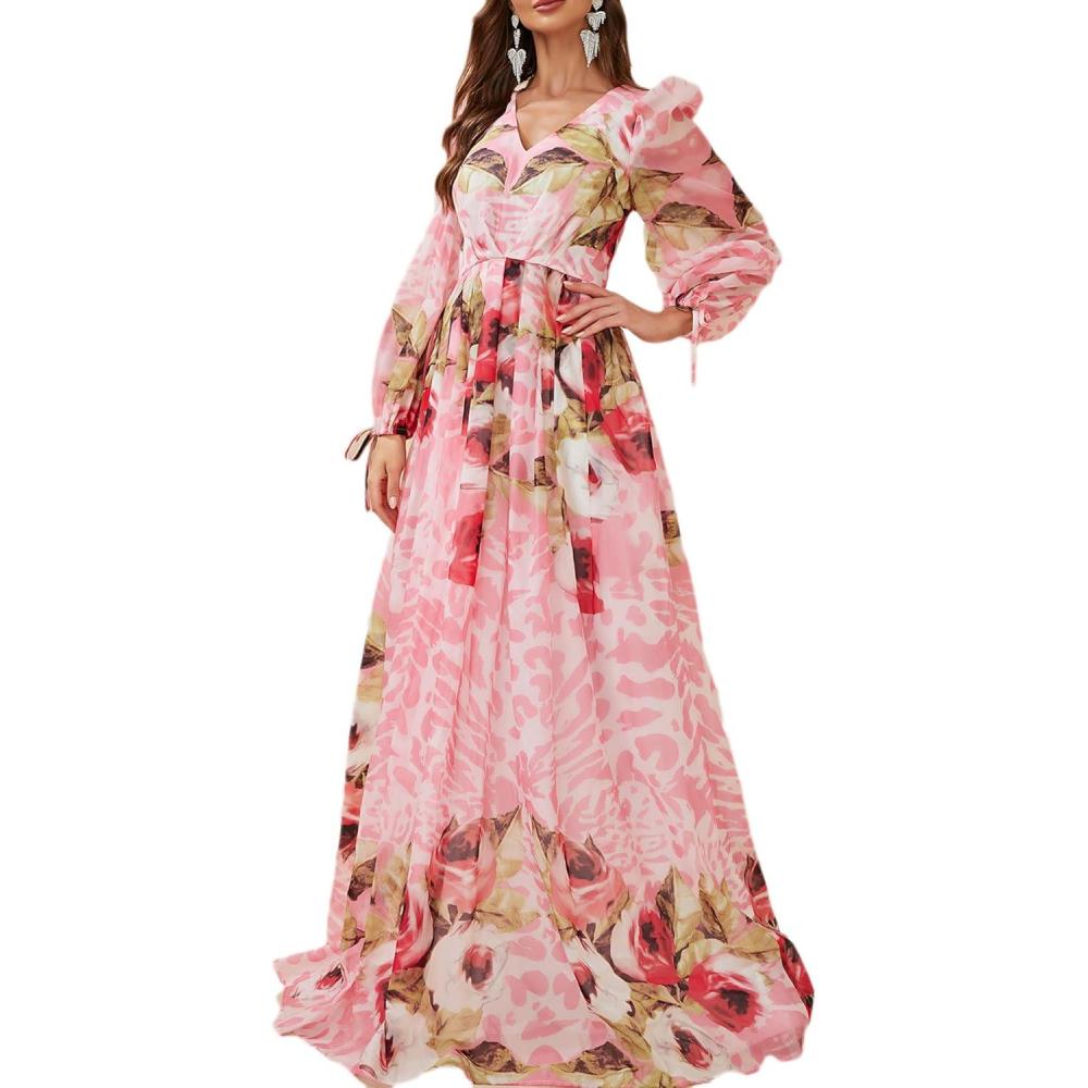 imagemeilun Long Sleeve Printed Chiffon Maxi Dresses Deep VNeck Boho Holiday Long Dress Beach DressAflare4