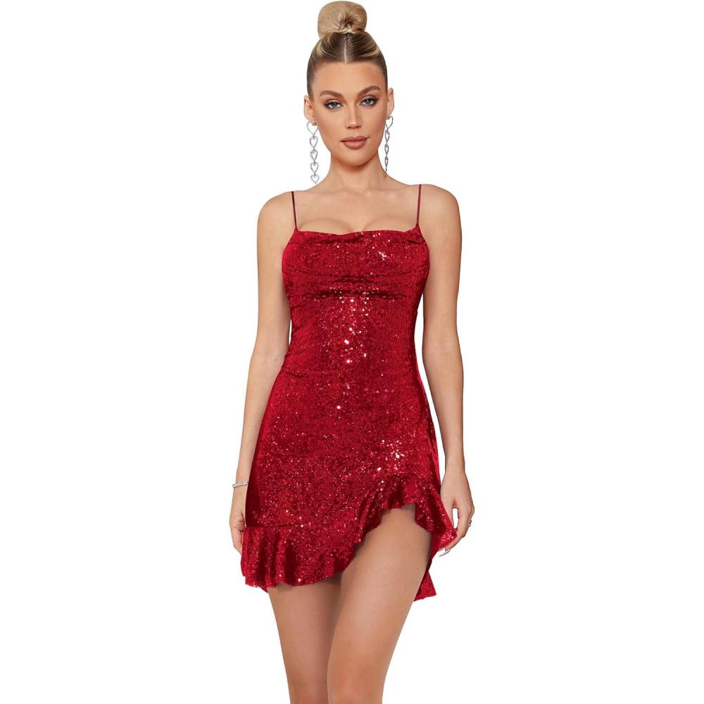 imagemeilun Sparkly Glitter Mini Homecoming Dress for Teens Short Cocktail Party Dress with Ruffle Sequins Prom GownAwine