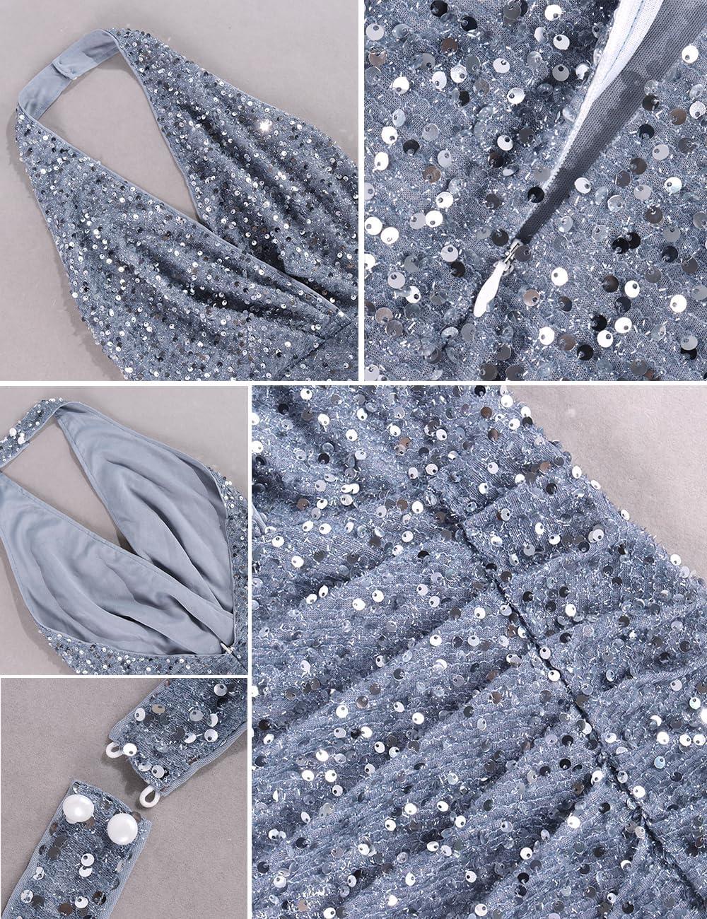 imagemeilun Backless Sequin Dress for Women Sexy VNeck Formal Evening Gowns Sparkly Maxi Dress