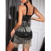 Women’s Cross Strap Cocktail Dresses Flapper Dresses 20s Gatsby Tassel Short Dresses Prom Party Dress(A-blackgold)