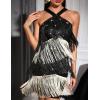 Women’s Cross Strap Cocktail Dresses Flapper Dresses 20s Gatsby Tassel Short Dresses Prom Party Dress(A-blackgold)